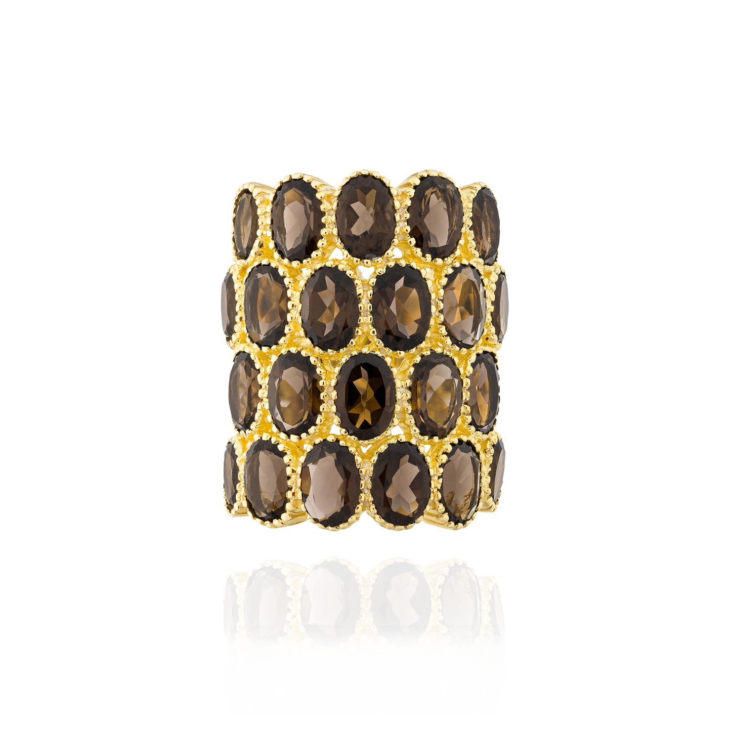 Load image into Gallery viewer, 925 Silver Ring plated in 18k Yellow Gold with Oval Cut Smoky Quartz

