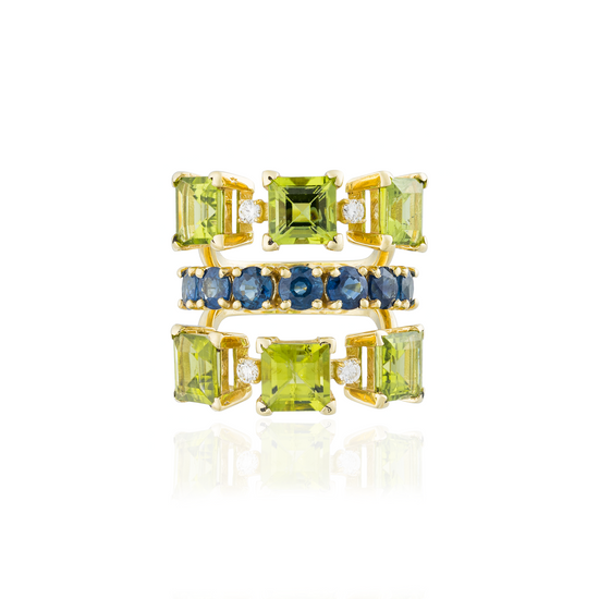 18K Yellow Gold Ring with Peridot & Blue Sapphires