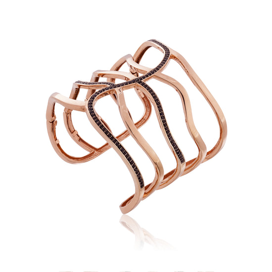 Load image into Gallery viewer, Edge Pavé 925 Silver Cuff with Black Sapphires
