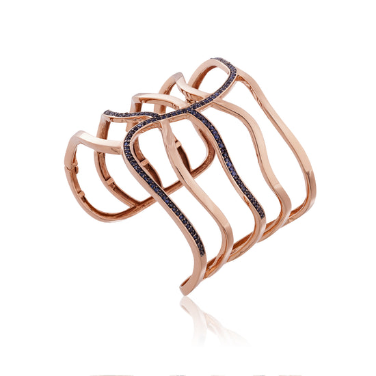Load image into Gallery viewer, Edge Pavé 925 Silver Cuff with Blue Sapphires
