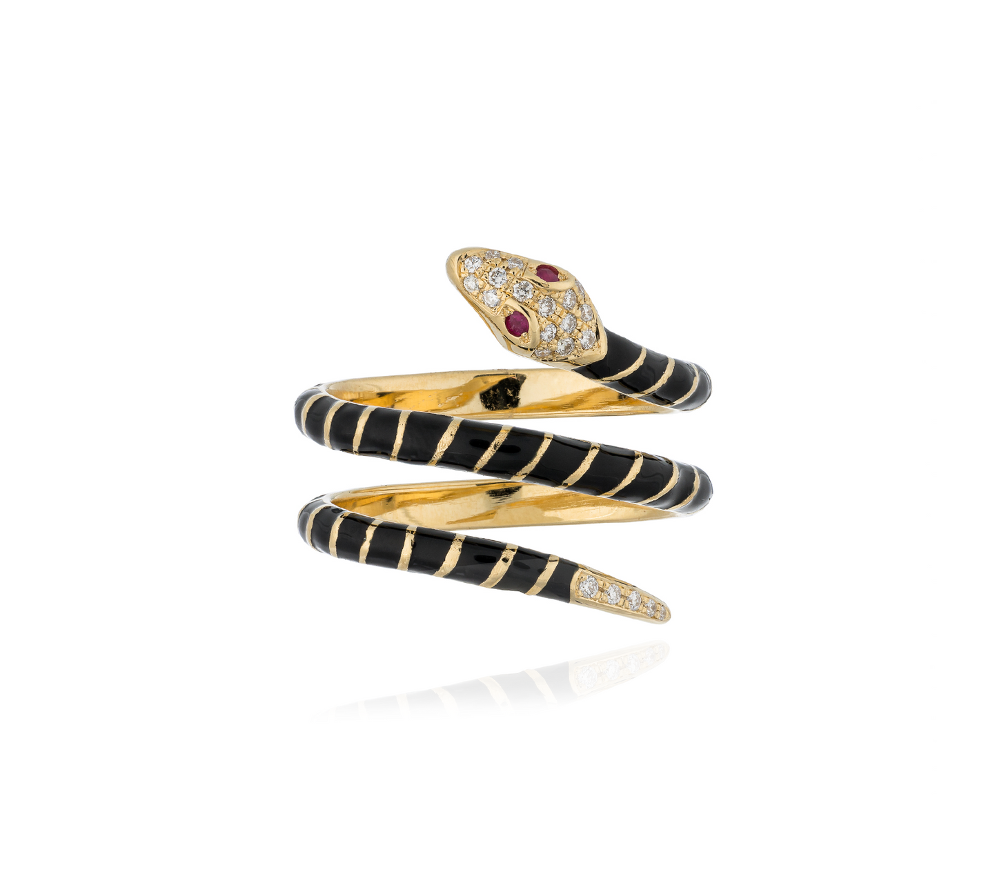 18KT Yellow Ring with Enamel and Ruby and Diamond and Diamond