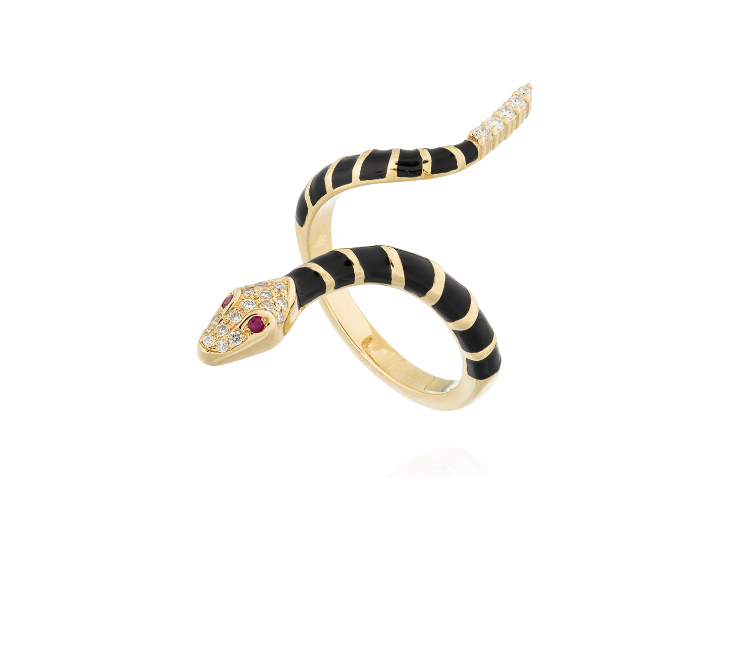 18KT Yellow Gold Ring with Enamel, Ruby and Diamond