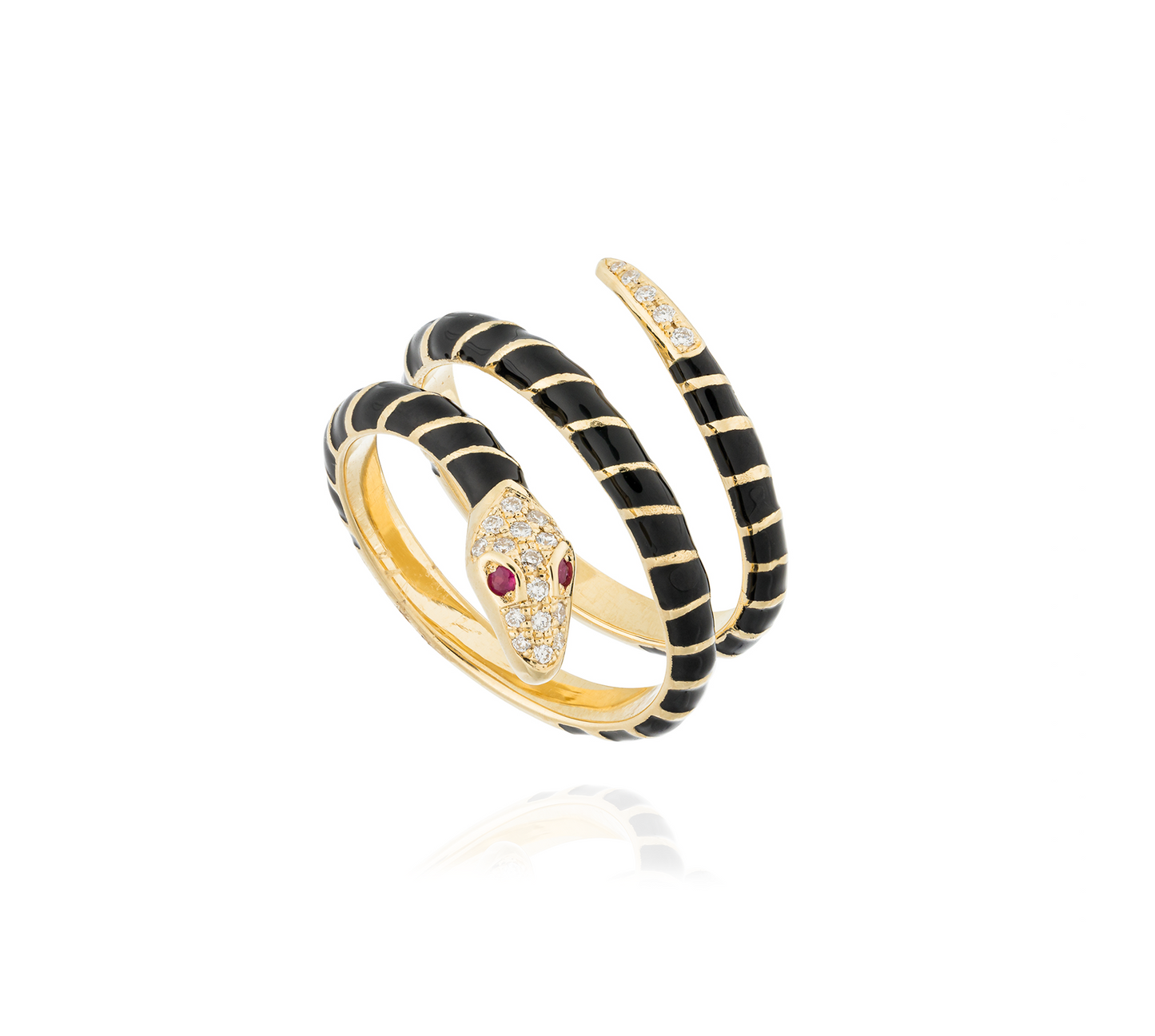 18KT Yellow Ring with Enamel and Ruby and Diamond and Diamond