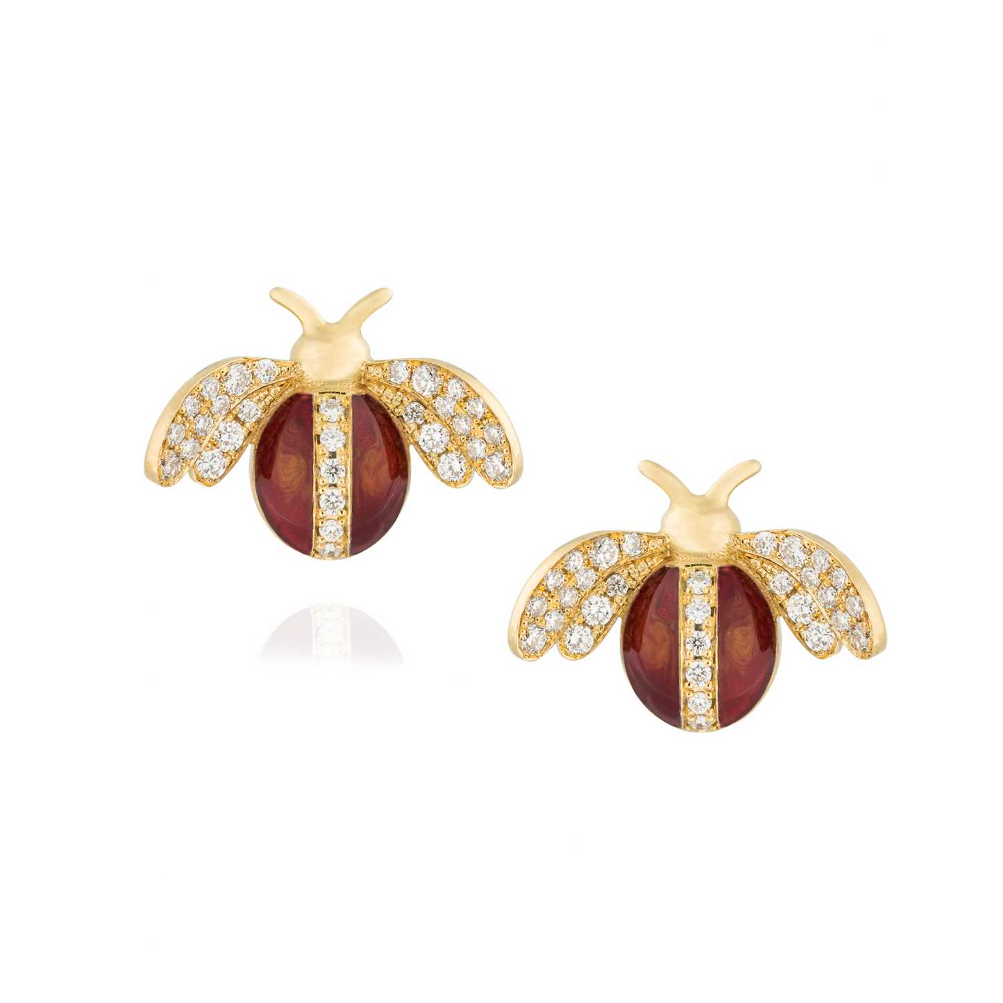 18KT Yellow Gold Earrings with Enamel and Diamond