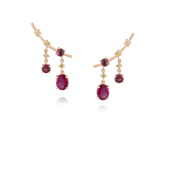 Waterfall 14KT Rose Gold Rhodolite Rubellite and Cognac Diamond