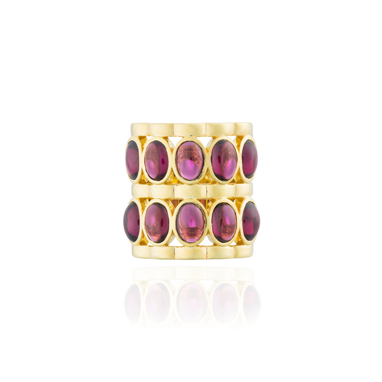 Caramelo 925 Silver Ring Plated in 18K Yellow Gold with Rhodolite Cabouchon