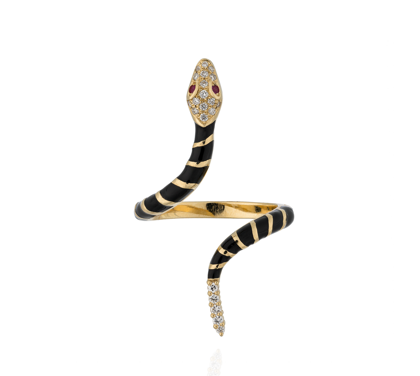 18KT Yellow Gold Ring with Enamel, Ruby and Diamond