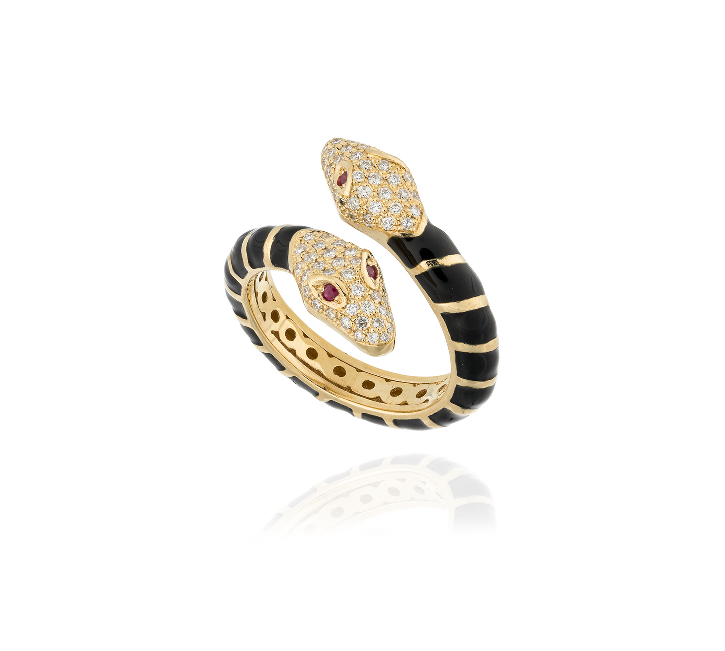 18KT Yellow Gold Ring with Enamel, Ruby & Diamond