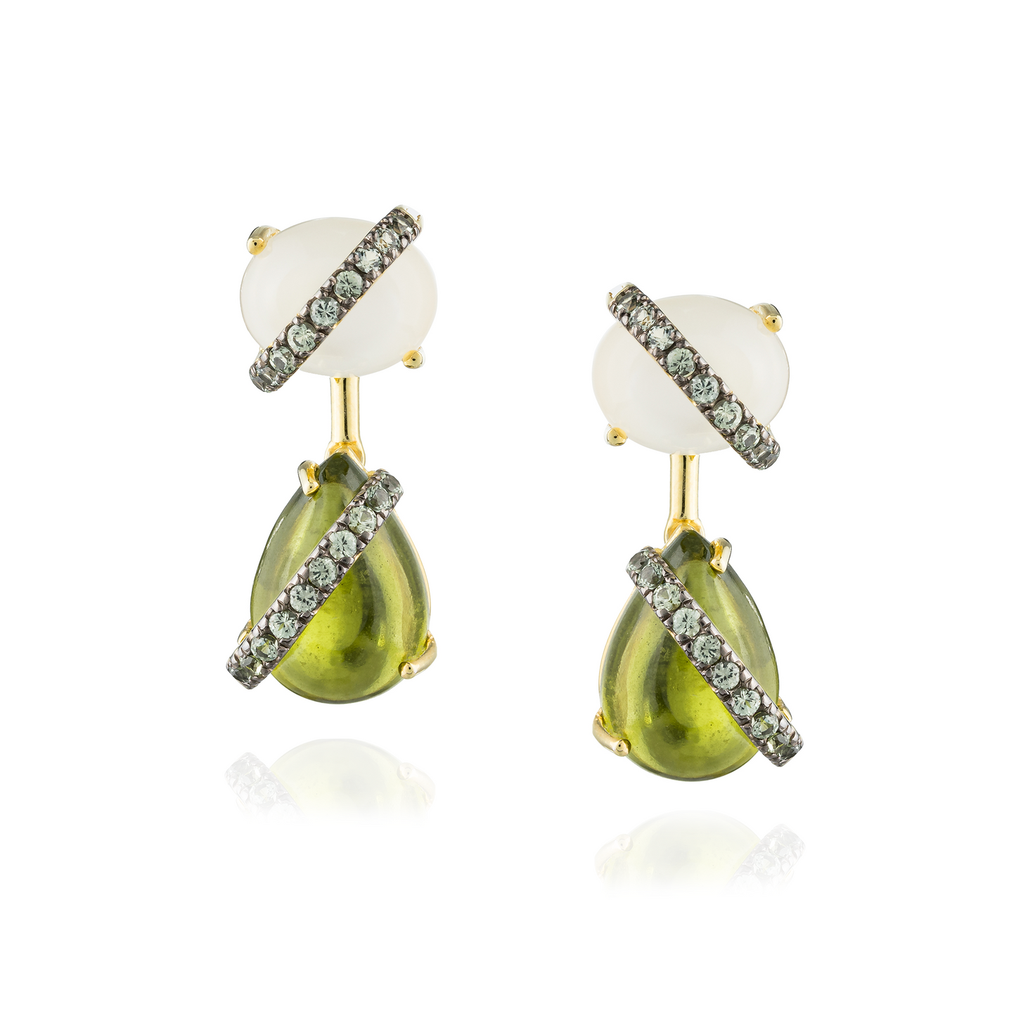 925 Silver Earrings with  green Sapphire, Moonstone & Idocrase