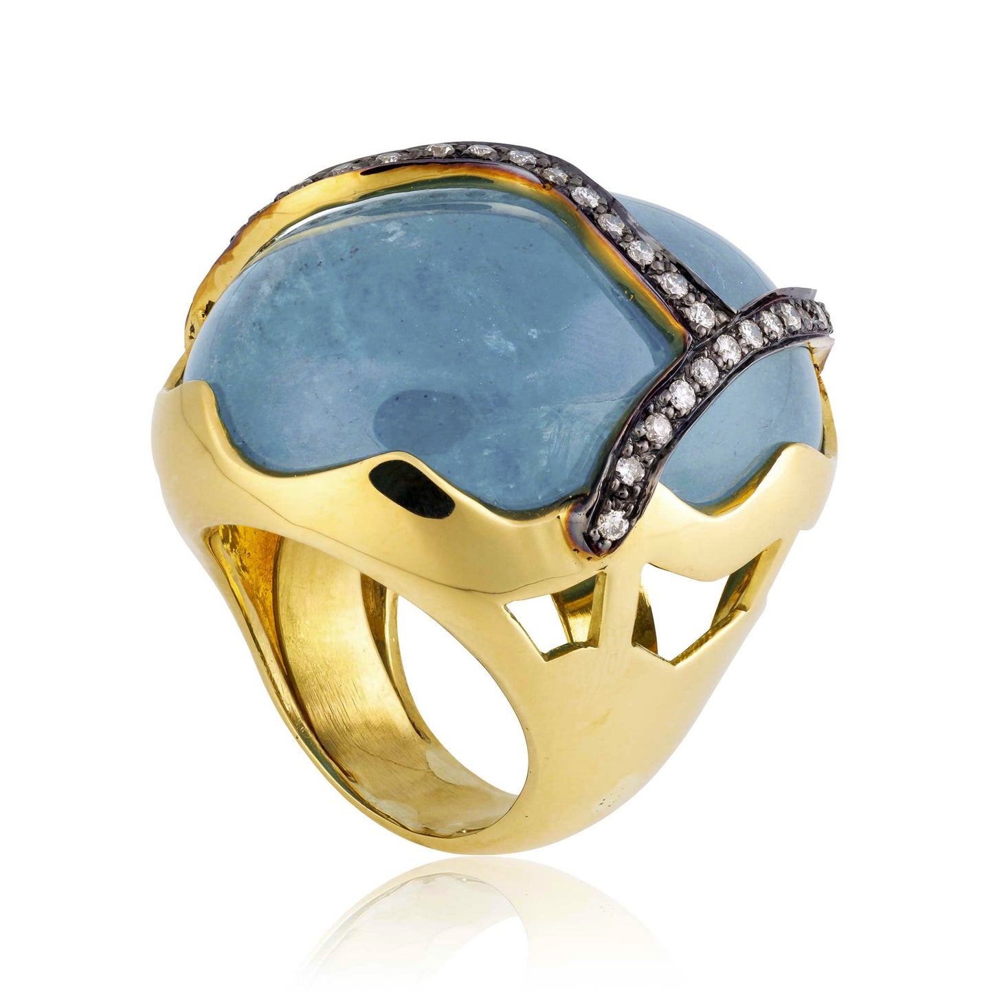 18K Yellow Gold Ring with Aquamarine