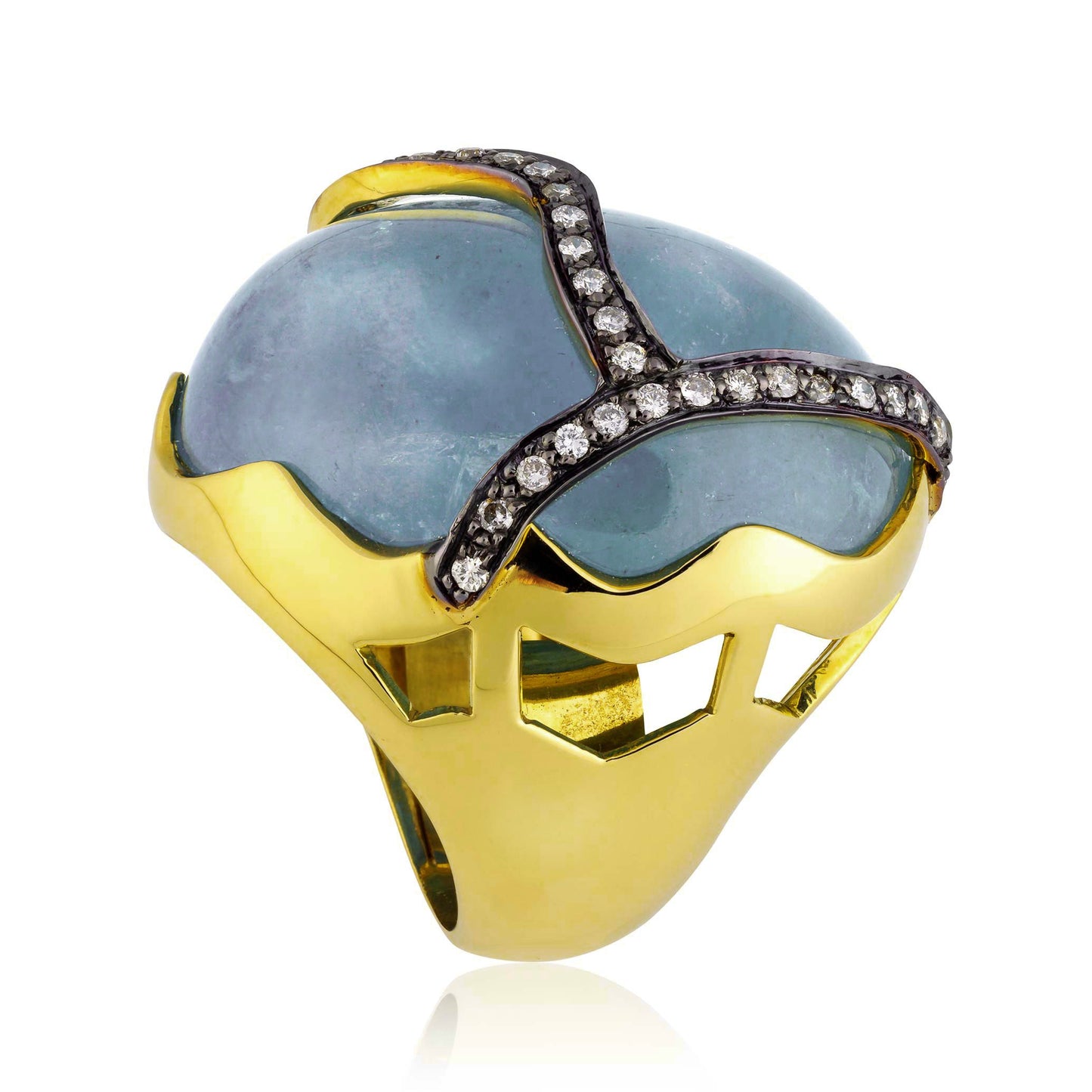 18K Yellow Gold Ring with Aquamarine