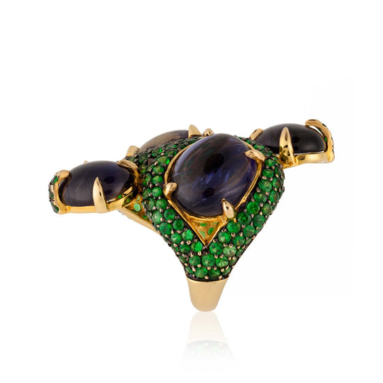Iolite and Tsavorite Yellow Gold Ring
