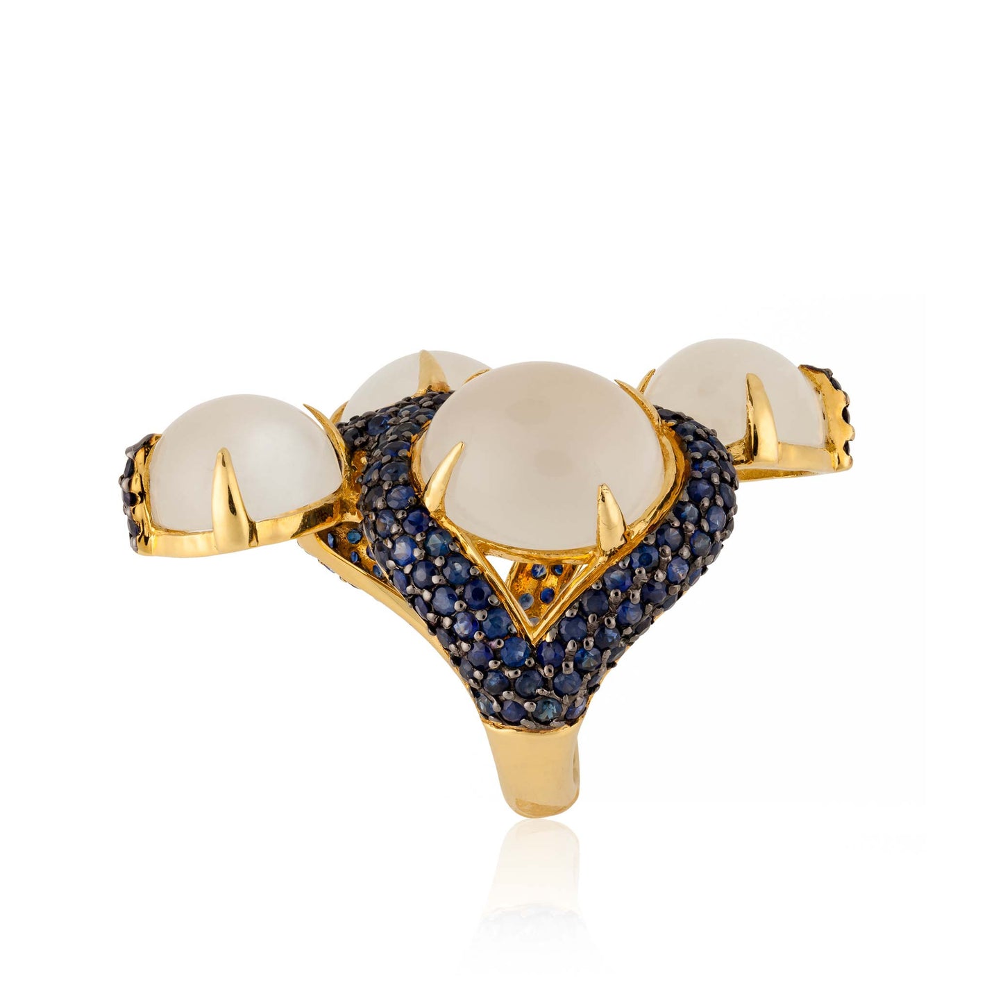 Moonstone and Blue Sapphire Gold Ring