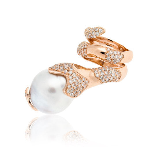 Load image into Gallery viewer, 14K Rose Gold Ring with South Sea Pearl &amp;amp; Diamond
