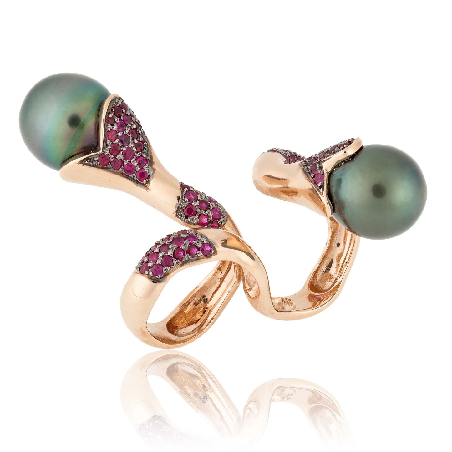 Double Finger with Pearl Rose Gold Ring