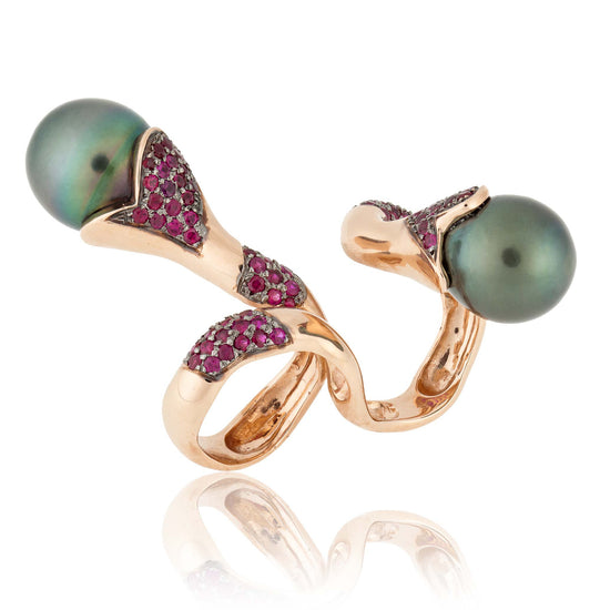 Double Finger with Pearl Rose Gold Ring
