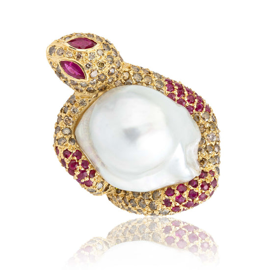 Yellow Gold Snake Ring with Cognac Diamond
