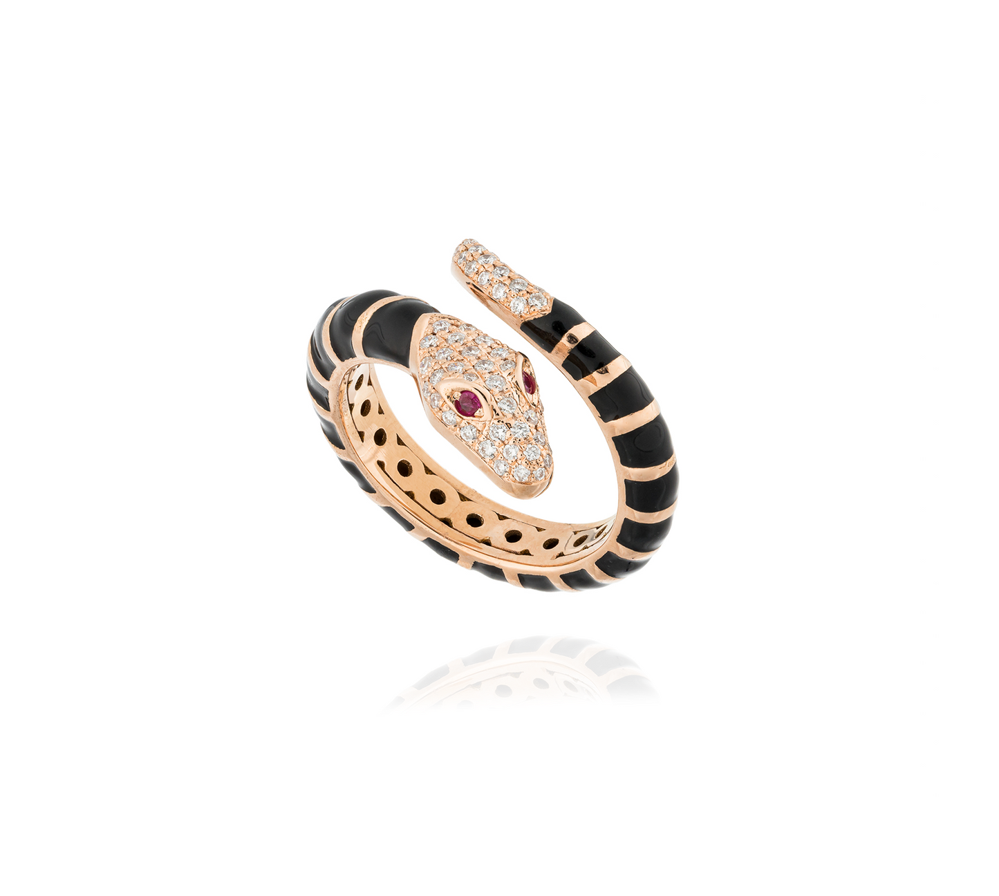 18KT Rose Gold Ring with Enamel, Ruby & Diamond
