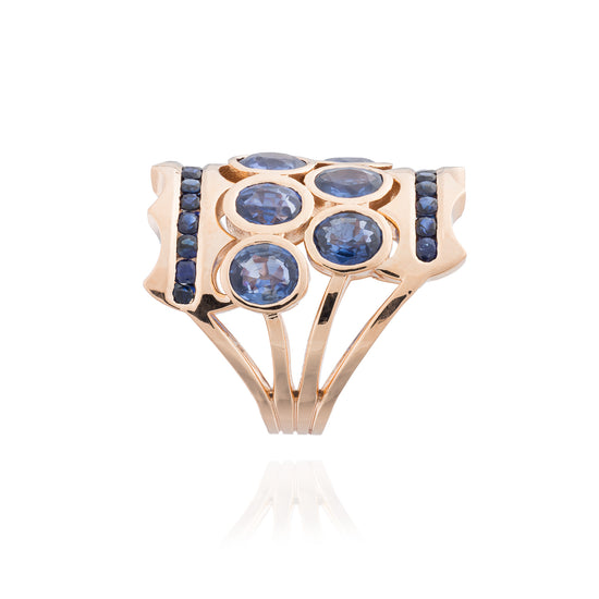 Load image into Gallery viewer, Iconic Wave 18K Rose Gold Ring With Blue Sapphires
