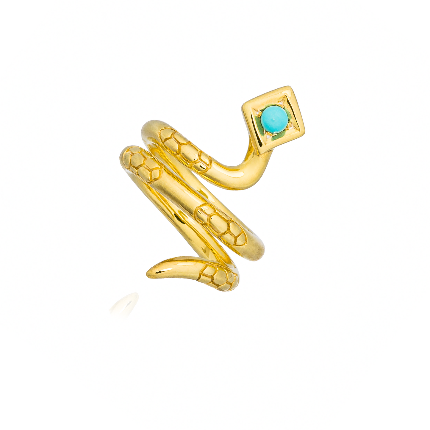 Serpentine 925 Silver Snake Ring with Turquoise Cabouchon