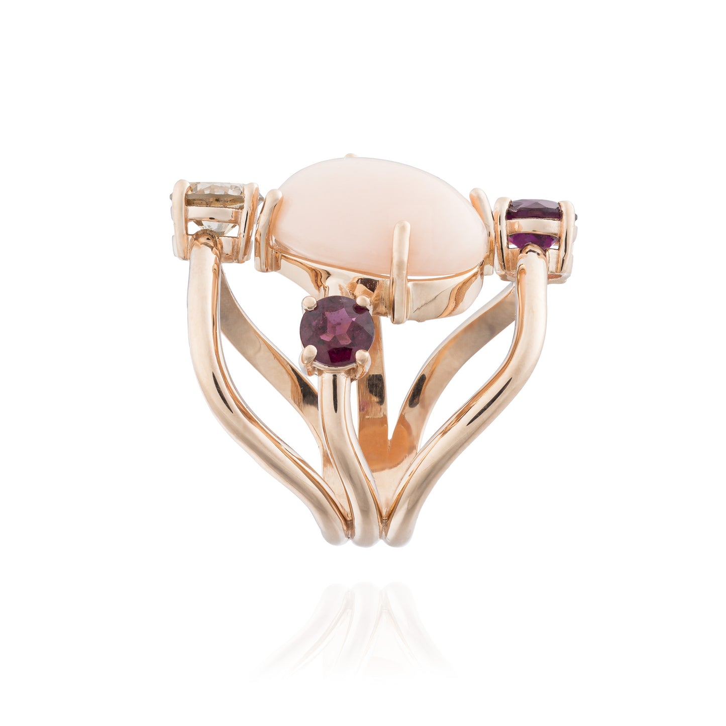 14K Rose Gold Ring with Rose Coral Cabochon Garnet