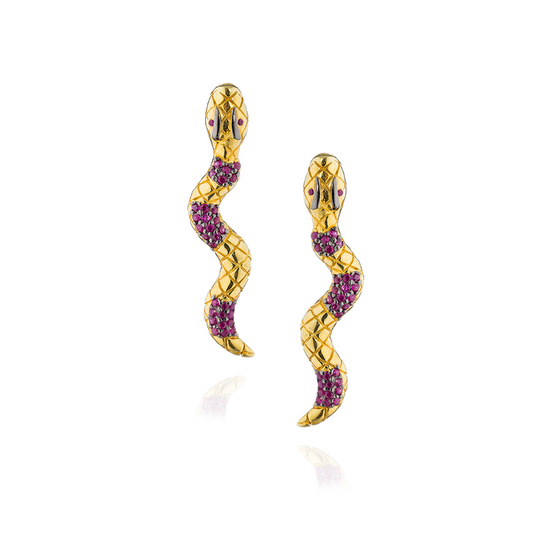 Load image into Gallery viewer, 925 Silver Snake Earrings with Ruby Sapphires
