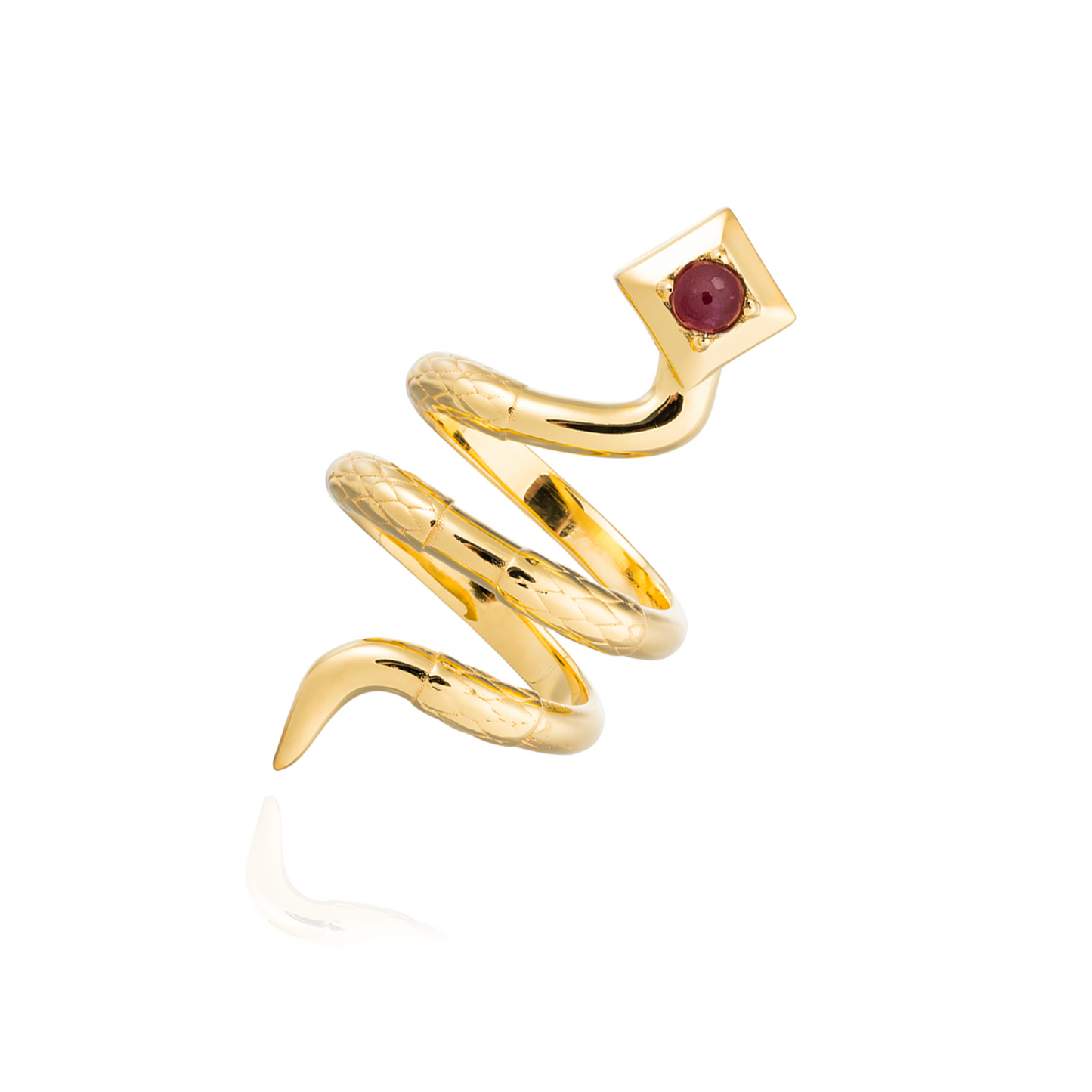 Serpentine 925 Silver Snake Ring with Ruby Cabouchon
