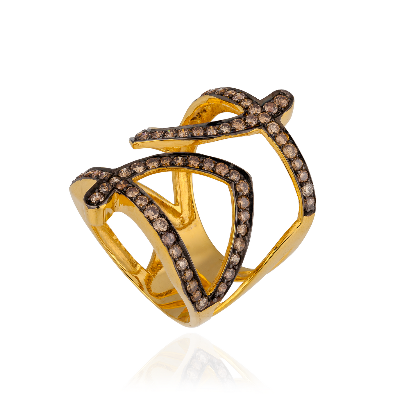 Load image into Gallery viewer, 18KT Yellow Gold Ring with Cognac Diamonds
