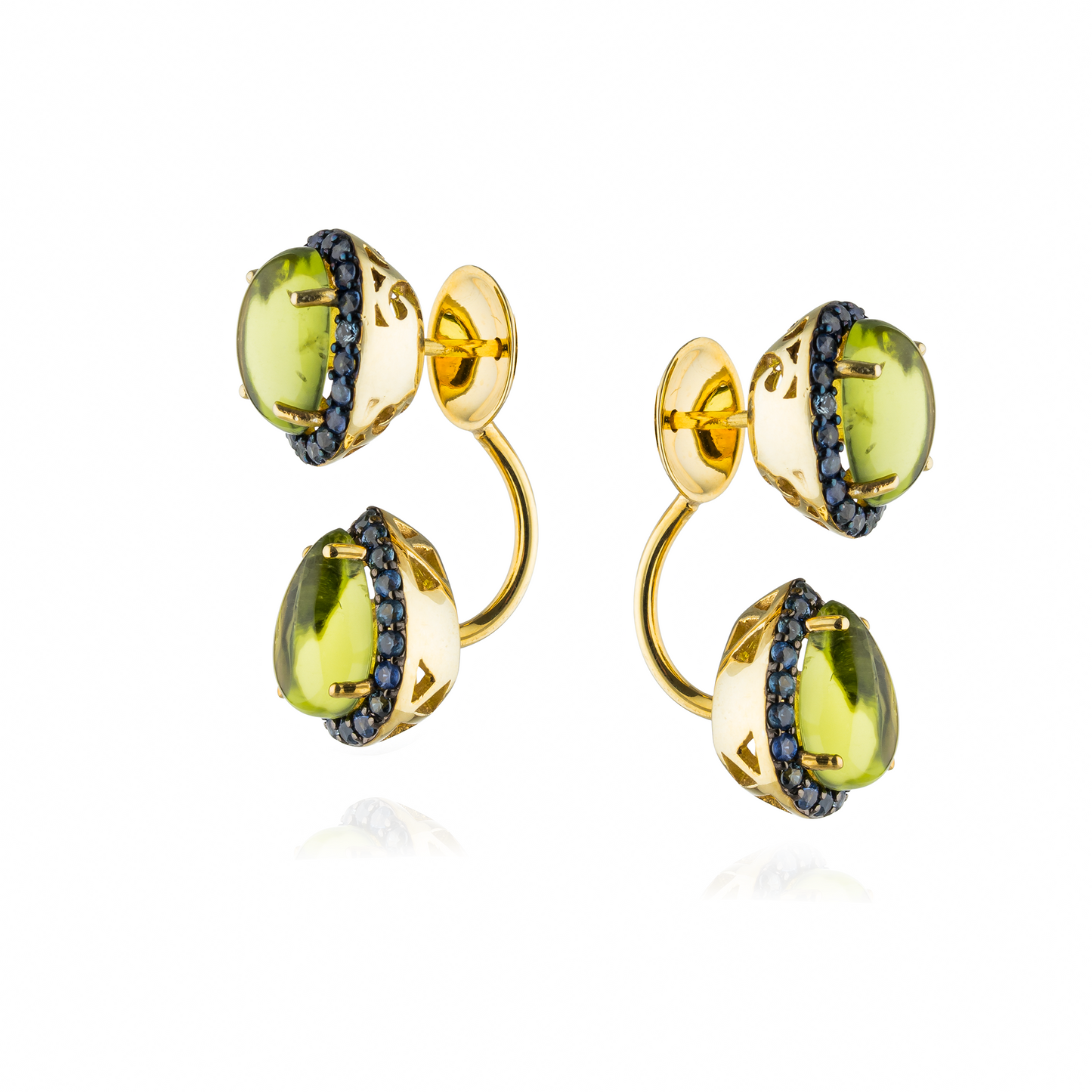 Load image into Gallery viewer, 925 Silver Earring Yellow Gold Plated with Peridot and Blue Sapphire
