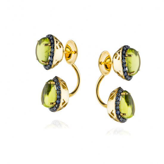 925 Silver Earring Yellow Gold Plated with Peridot and Blue Sapphire