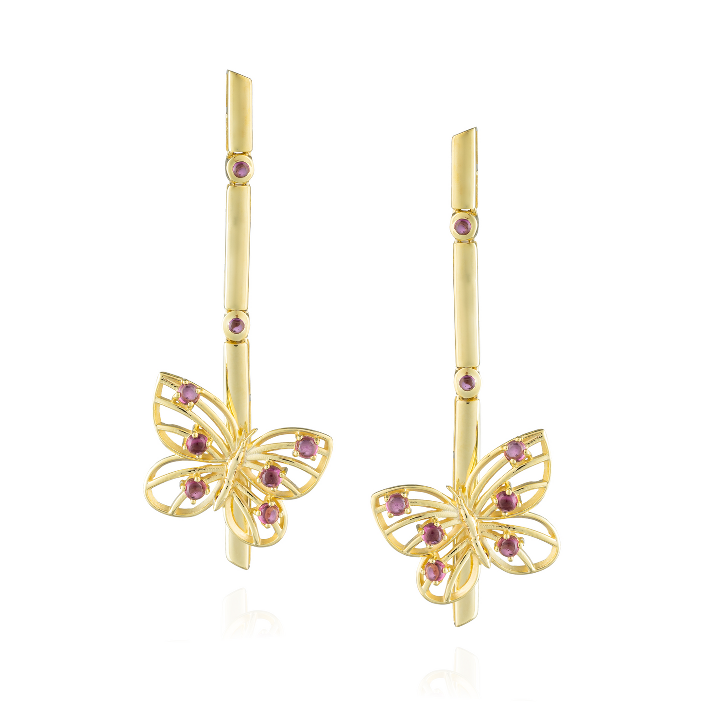 925 Silver Earring Yellow Gold Plated with Rhodolite