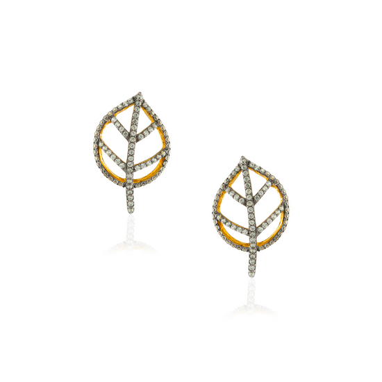 925 Silver Leaf Earrings plated in 18k Yellow Gold with  Green Sapphire