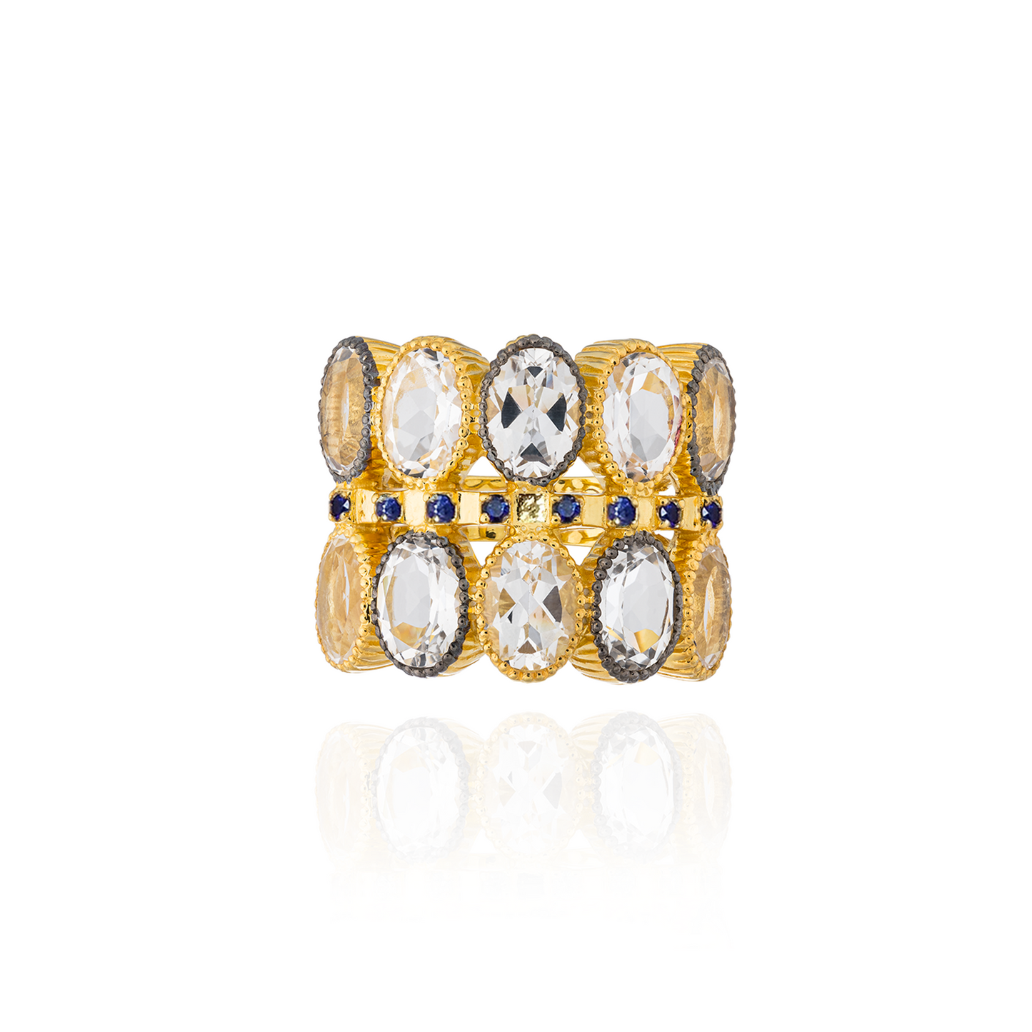 925 Silver O Ring with White Topaz & Blue Sapphire