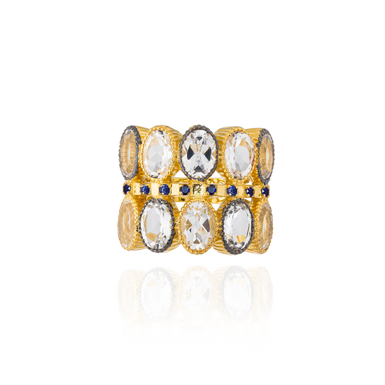 925 Silver O Ring with White Topaz & Blue Sapphire