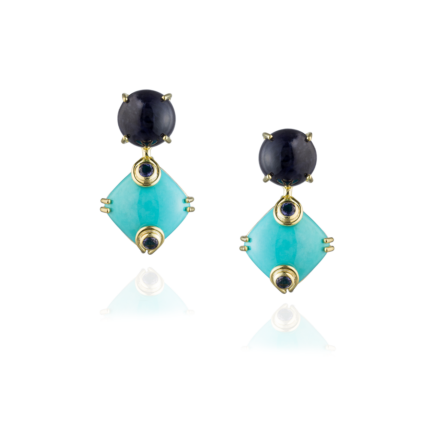 925 Silver Earrings with Turquoise and Iolite