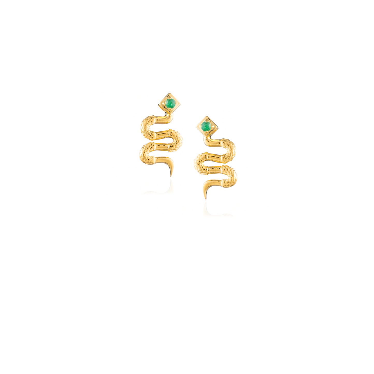 Load image into Gallery viewer, 925 Silver Small Snake Earrings with Emerald Cabouchon
