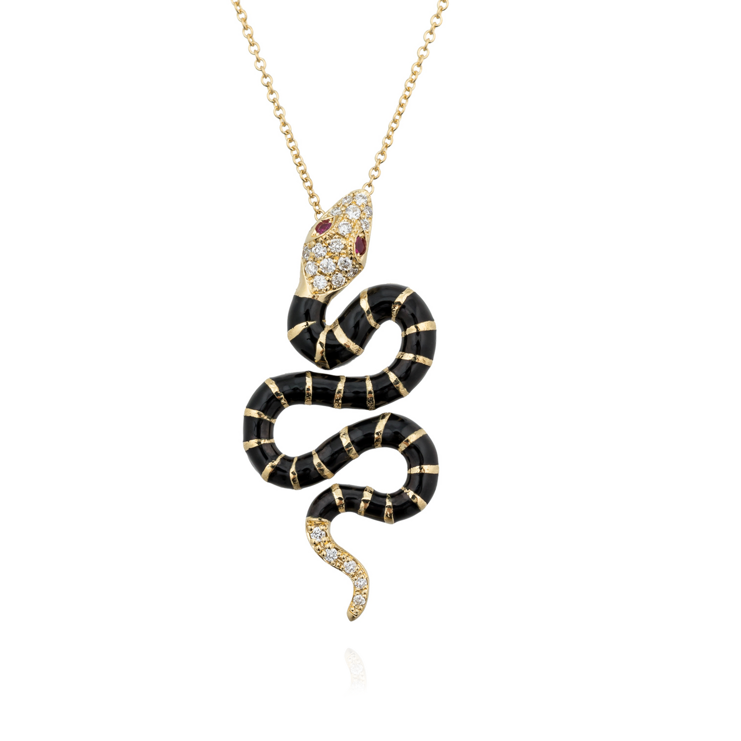 18KT Yellow Chain  with Black Enamel , Ruby and Diamond