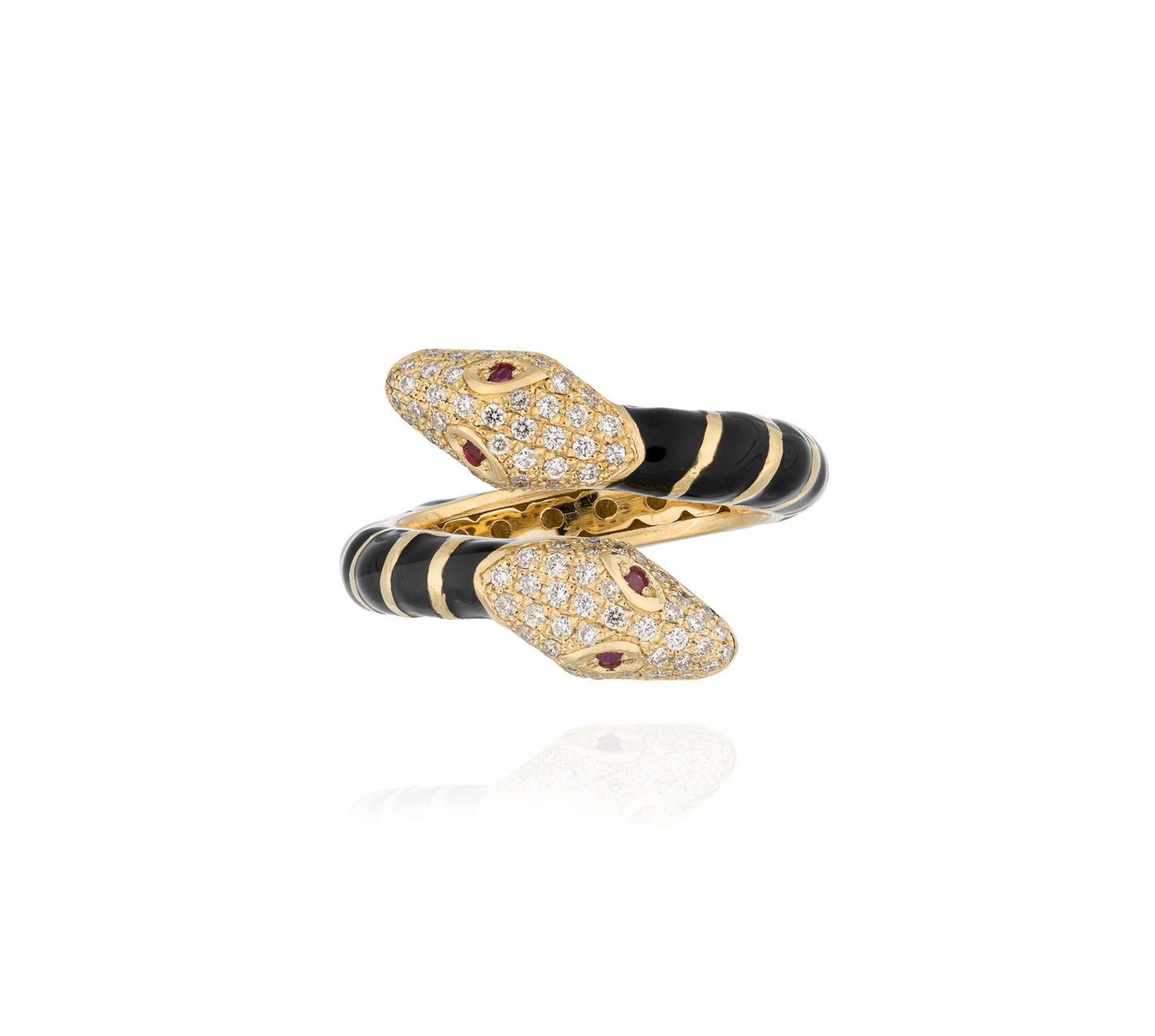 18KT Yellow Gold Ring with Enamel, Ruby & Diamond