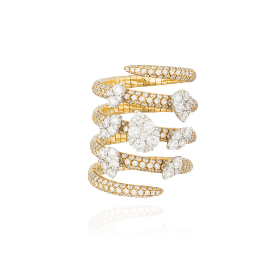 18KT Yellow Gold Ring With White Diamond Pave Strips