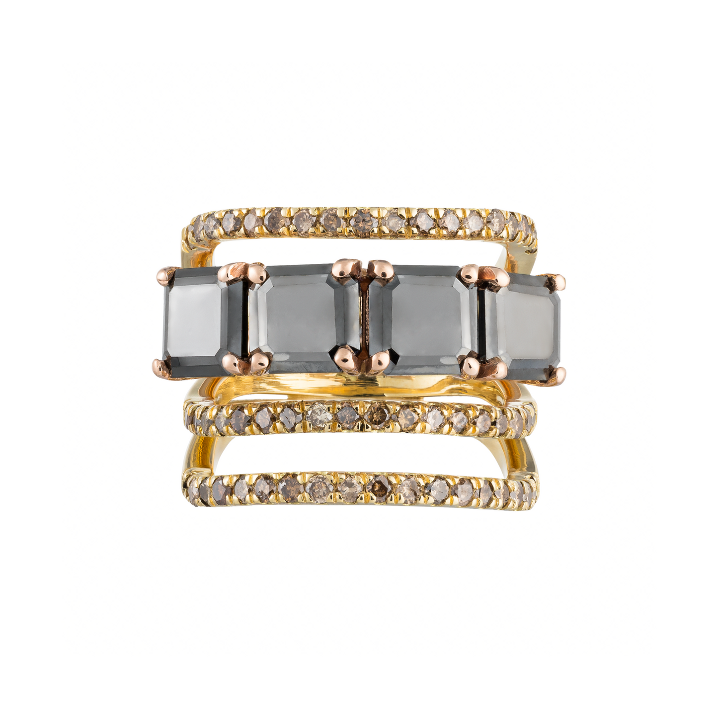Load image into Gallery viewer, Eclipse 18K Yellow Gold Ring with Black  &amp;amp; Cognac Diamonds
