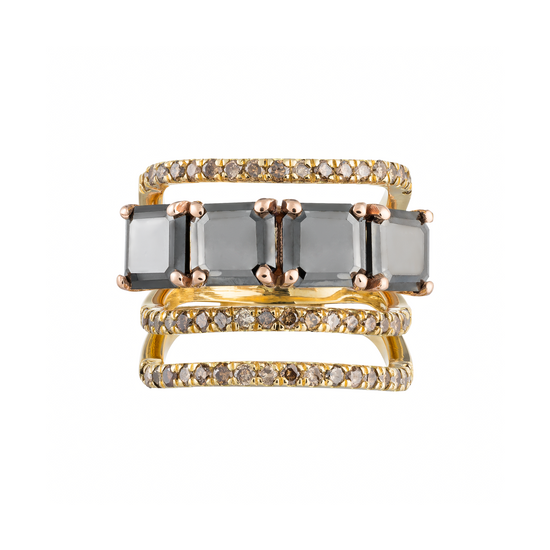 Eclipse 18K Yellow Gold Ring with Black  & Cognac Diamonds