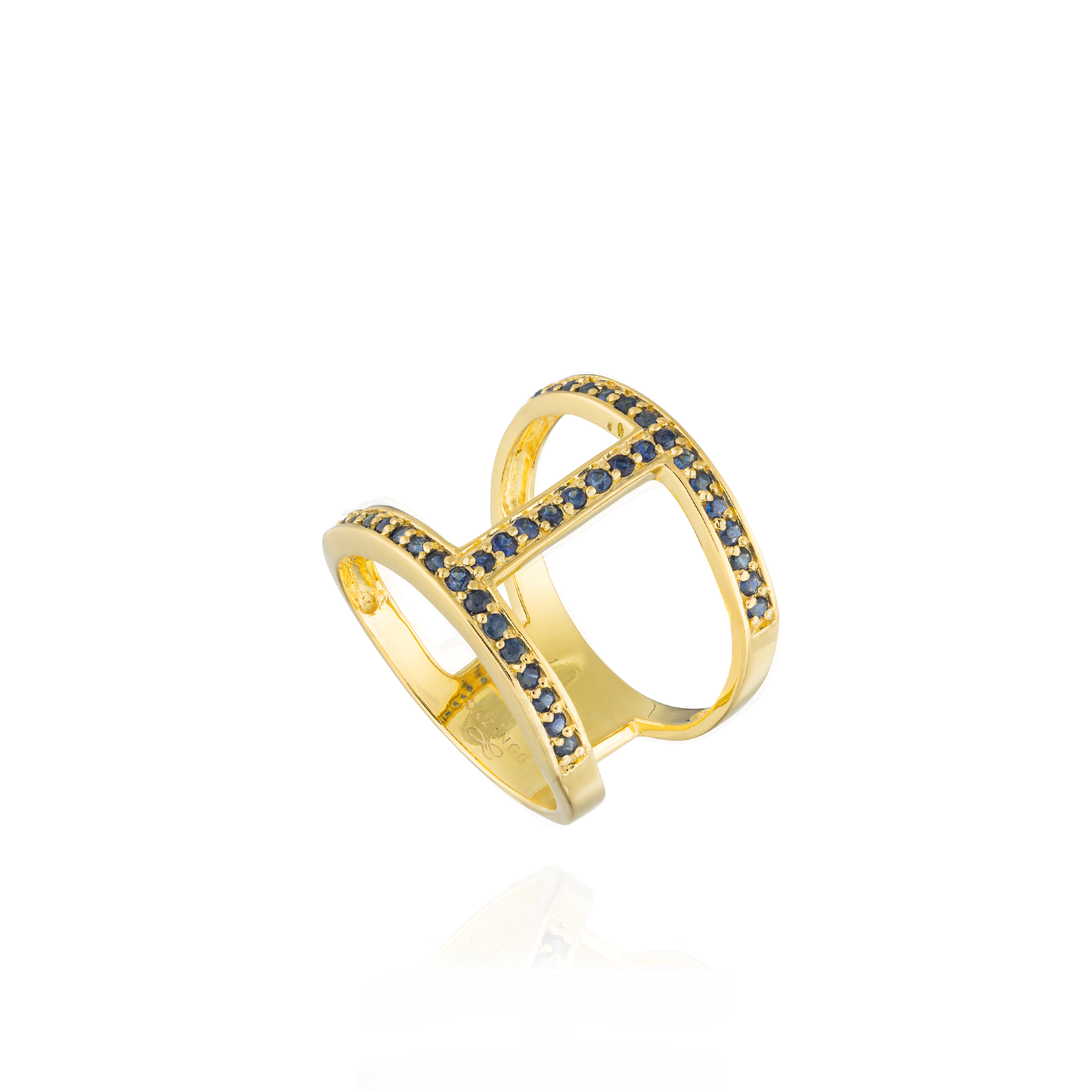 925 Silver Ring 18KT Yellow Plated with Blue Sapphire