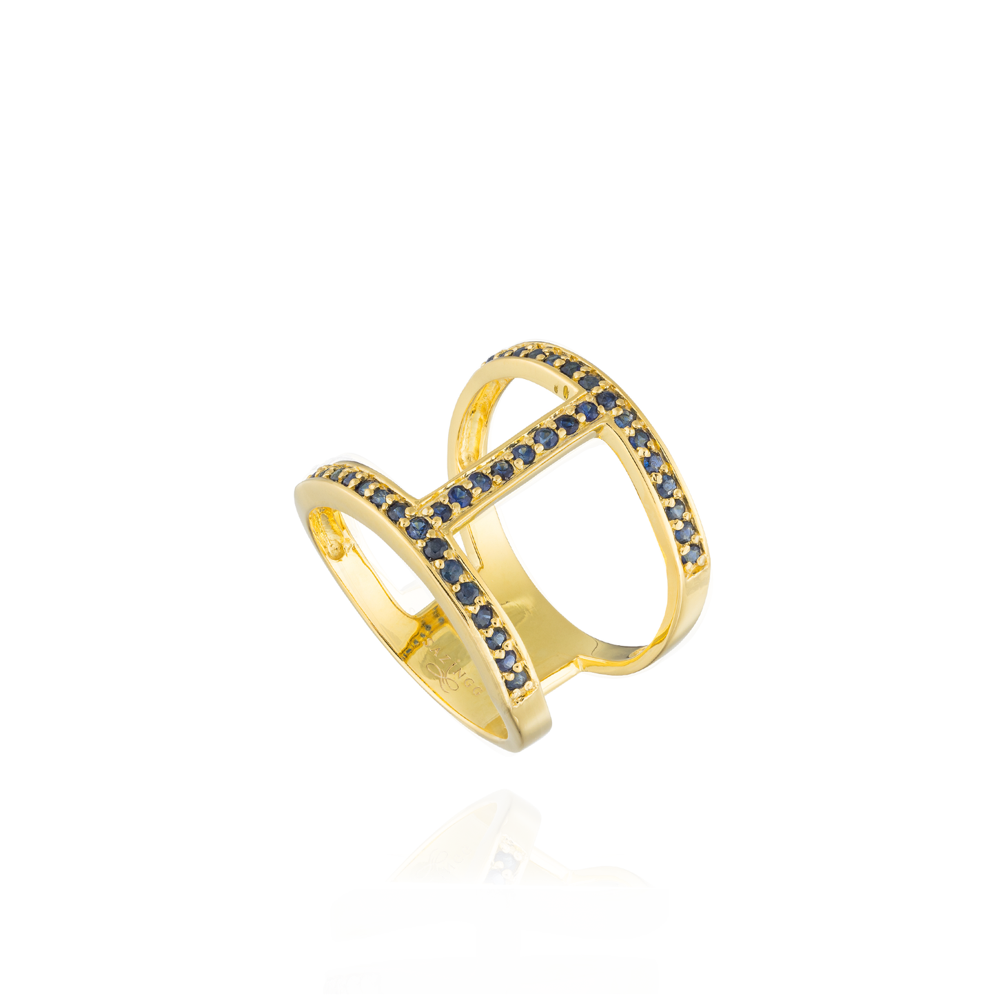 Edge Pavé 925 Silver Ring 18KT Yellow Plated with Blue Sapphire