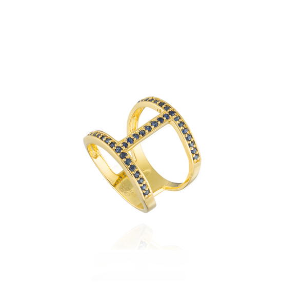 925 Silver Ring 18KT Yellow Plated with Blue Sapphire