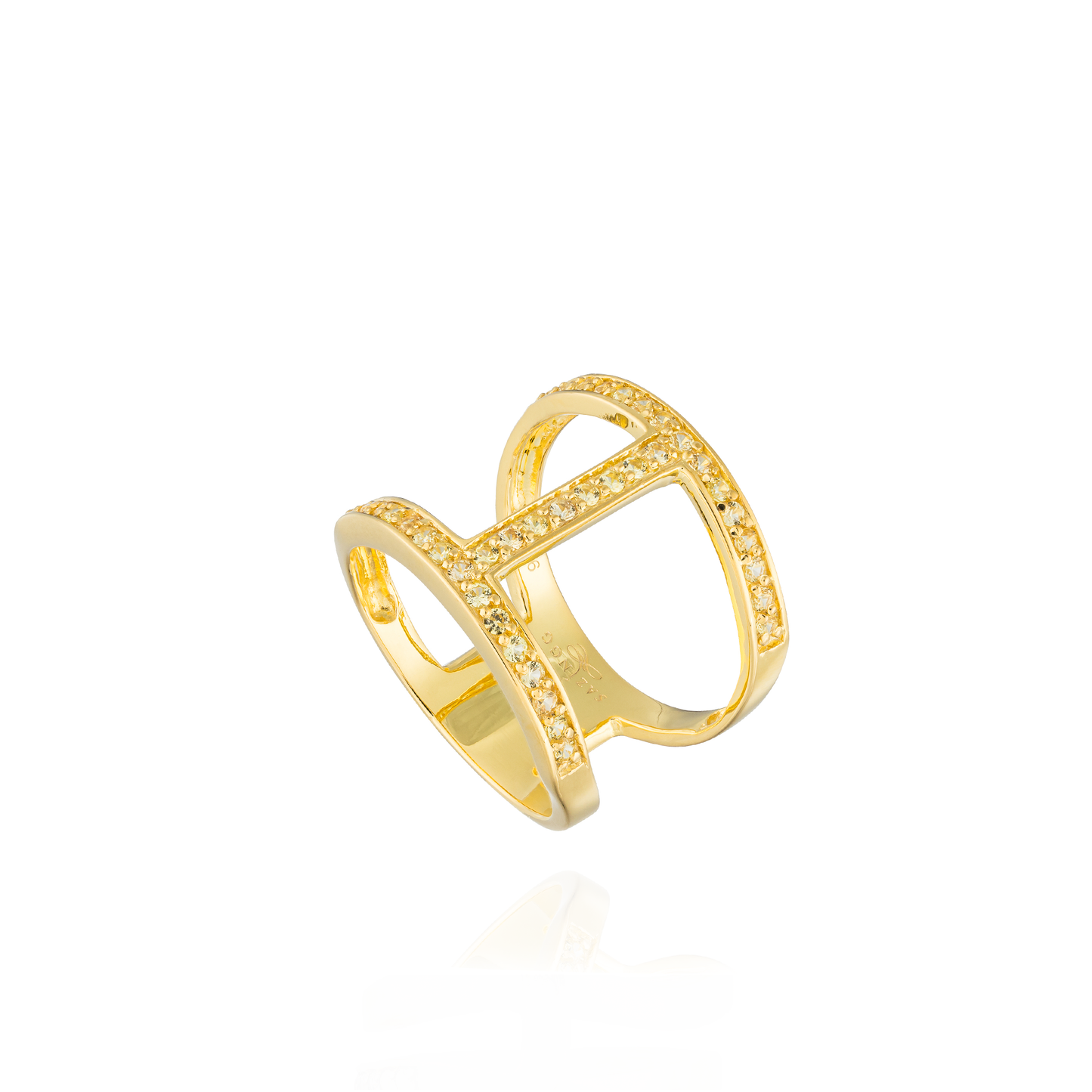 Edge Pavé 925 Silver Ring 18KT Yellow Plated with Yellow Sapphire