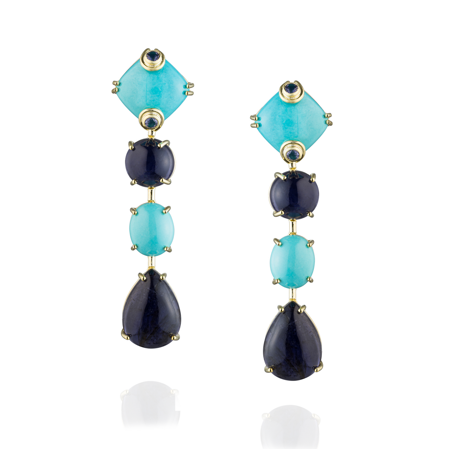 925 Silver Cab Earrings with Turquoise and Iolite