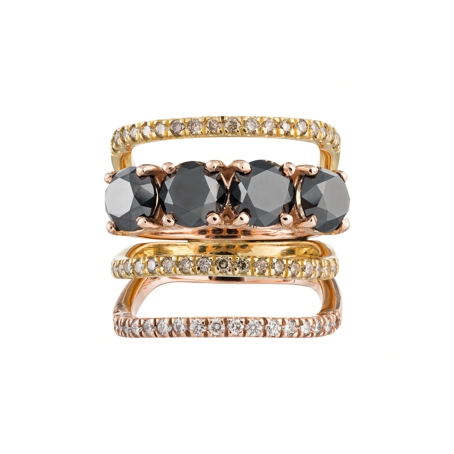 Eclipse 18K Yellow & Rose Gold Ring with Black, Cognac & White Diamonds