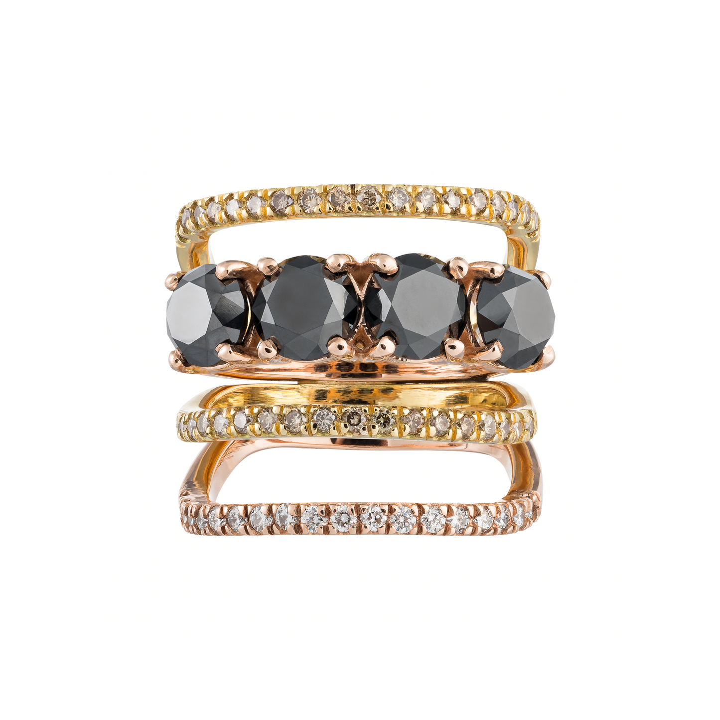 Load image into Gallery viewer, 18K Yellow &amp;amp; Rose Gold Ring with Black, Cognac &amp;amp; White Diamonds
