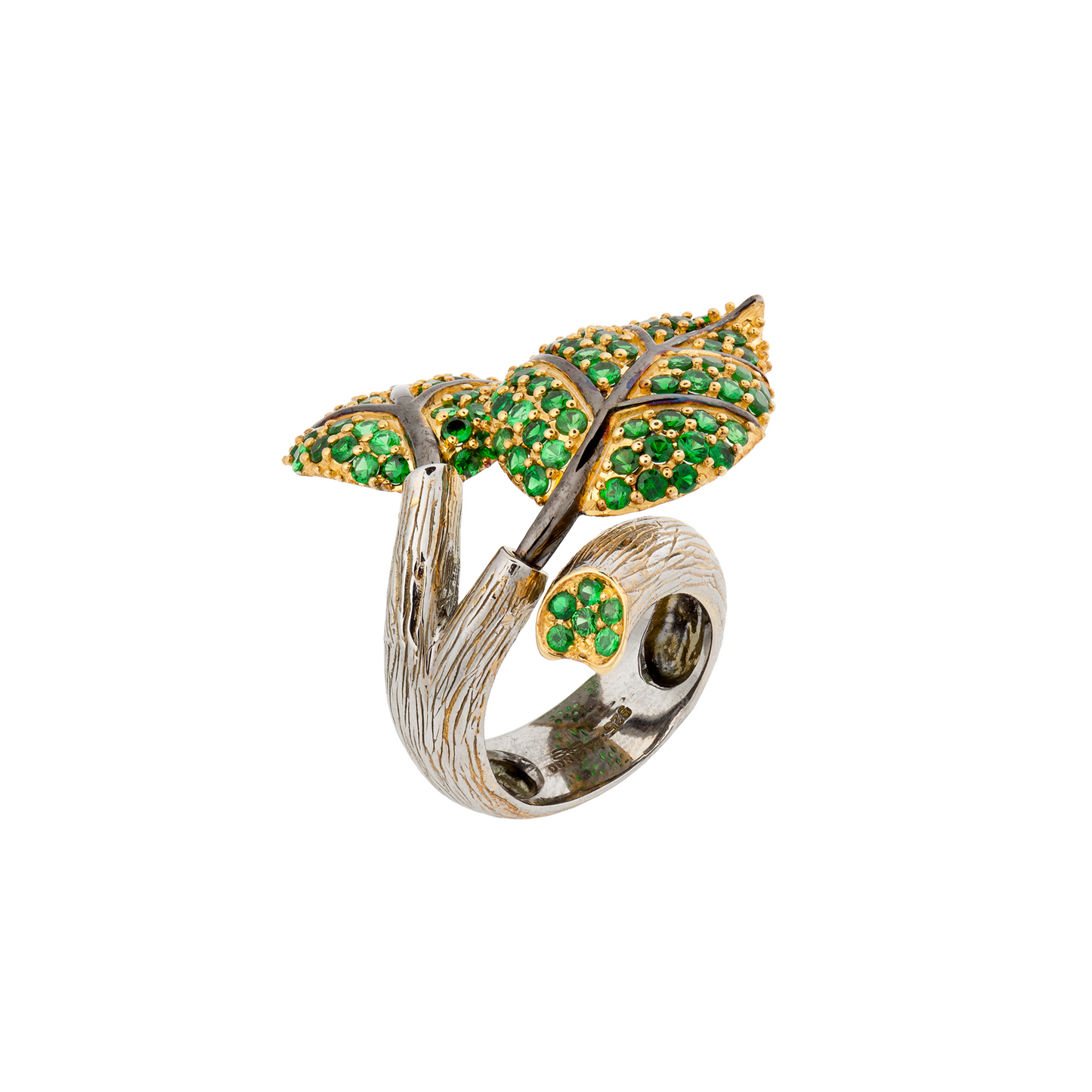 925 Silver Leaves Ring with Tsavorite
