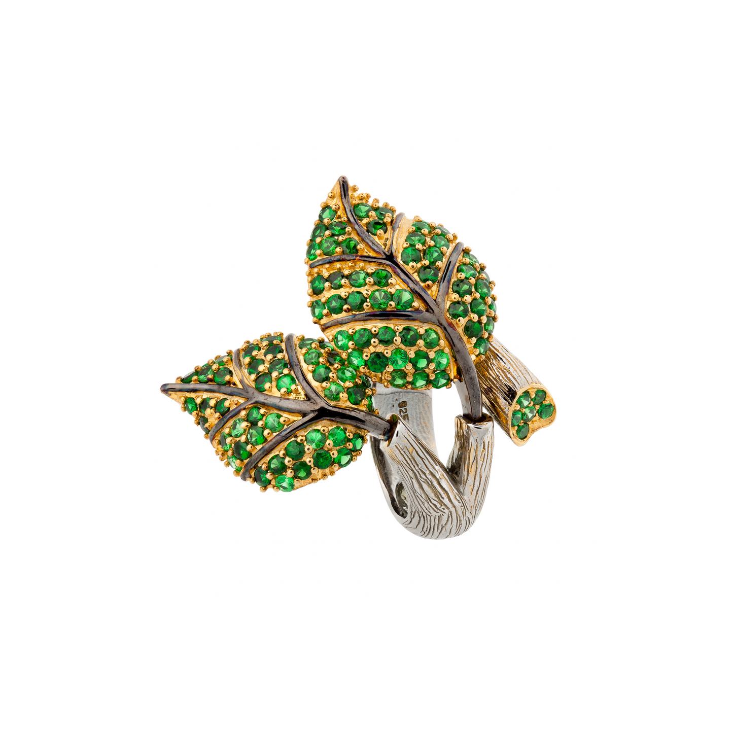 Load image into Gallery viewer, 925 Silver Leaves Ring with Tsavorite
